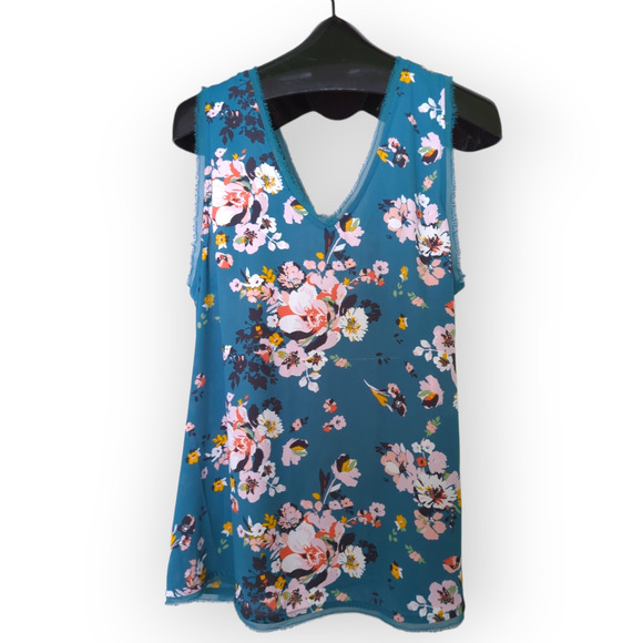 TORRID 0 Teal Frayed Georgette V-Neck Sheer Sleeveless Career Tank Large 12 - Picture 5 of 10